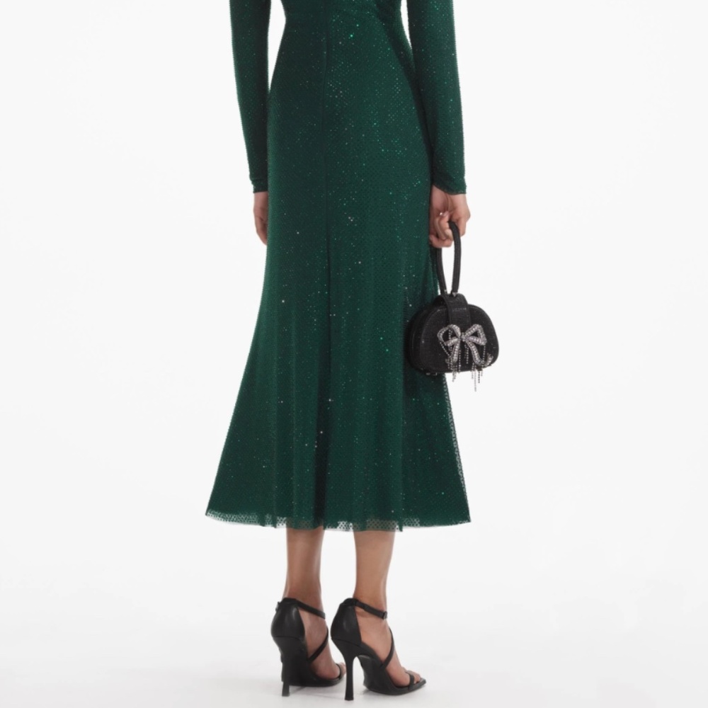 self-portrait Emerald Green Rhinestone Mesh Midi Dress Size US6 - MSRP $700 -NWT - Picture 7 of 9